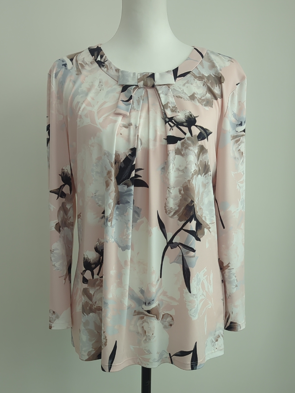 Karl Lagerfeld Pale Pink Feminine Floral Tie-Neck Long Sleeve Blouse